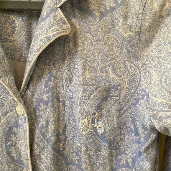 LAUREN RALPH LAUREN BLACK LABEL BLUE WHITE PAISLEY NIGHTGOWN MONOGRAM COTTON - Picture 5 of 5